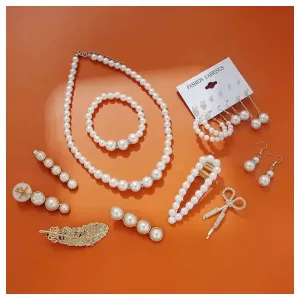 숙녀 쥬얼리 세트, 진주 귀걸이목걸이, 깃털 가위,진주 머리핀 22개세트